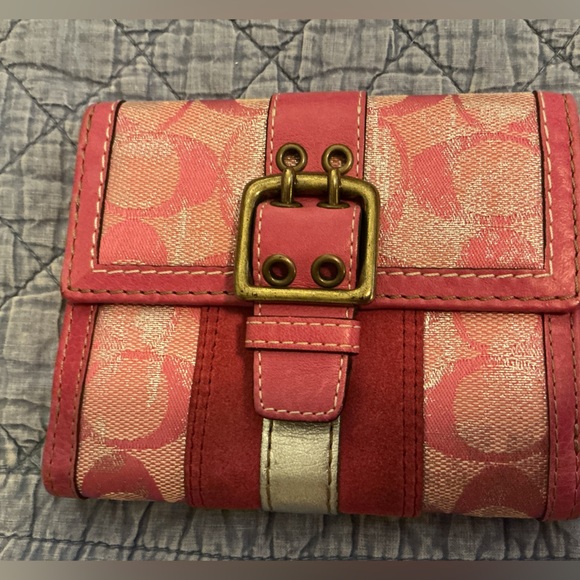 COACH 2005 Rare Vintage Pink & Silver Tie Dye Metallic Tote & Wallet Set Y2K - Picture 7 of 16